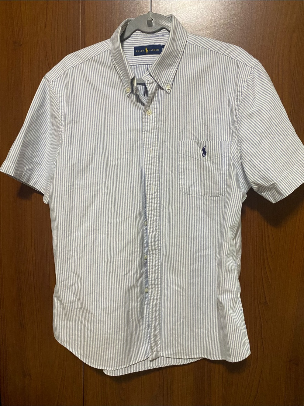 Ralph Lauren Light Blue & White Striped Short-Sleeve Button-Down Nautical Shirt